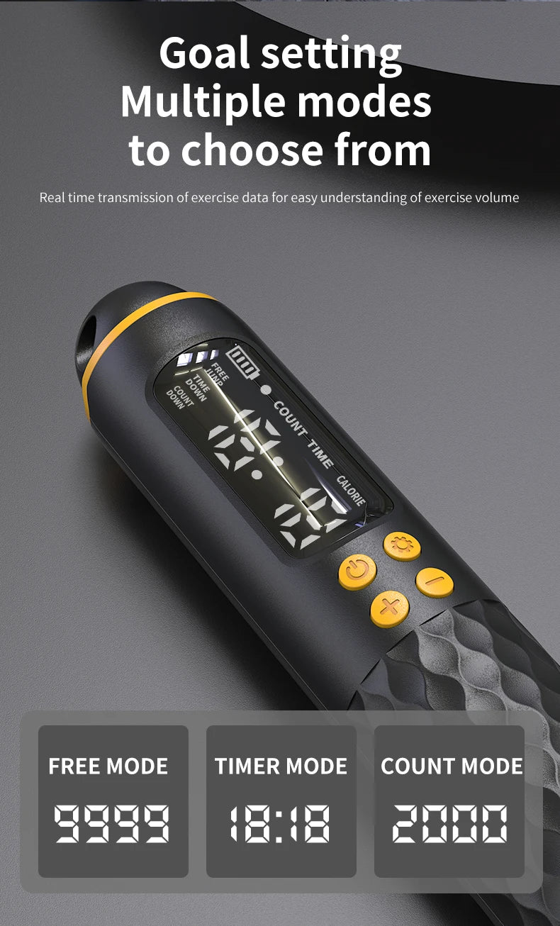 USB Rechargeable Smart Jump Rope - Digital Wireless Calorie Counter with Adjustable Length