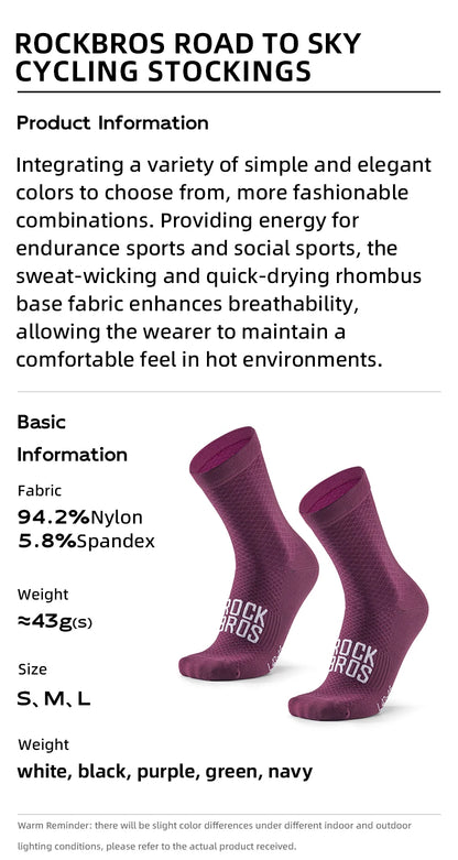 ROCKBROS High-Performance Cycling Socks - Breathable Shock-Absorbing Sport Socks with High Elastic Fabric for Outdoor Biking (1 Pair)