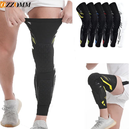 Padded Knee Compression Sleeve - Long Leg Calf Protection Sports Brace for Soccer - Adult & Youth Shin Pads (1 Piece)