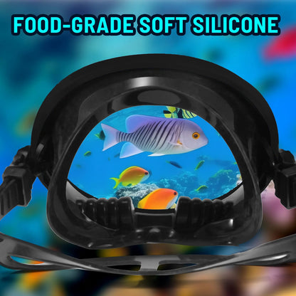 Classic Retro Oval Spearfishing Mask - Panoramic Wide View Scuba Diving Goggles with Tempered Glass Lens for Adults
