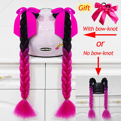 Motorcycle Helmet Braids - 2 Piece Set Women's Ponytail Wig with Suction Cup for Motorbike Helmets (164 Colors Available, Dual Pigtail Twist Style)
