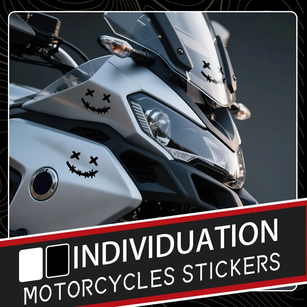 Reflective Smiley Motorcycle Stickers - 2PCS/SET Safety Decals for Enhanced Night Visibility
