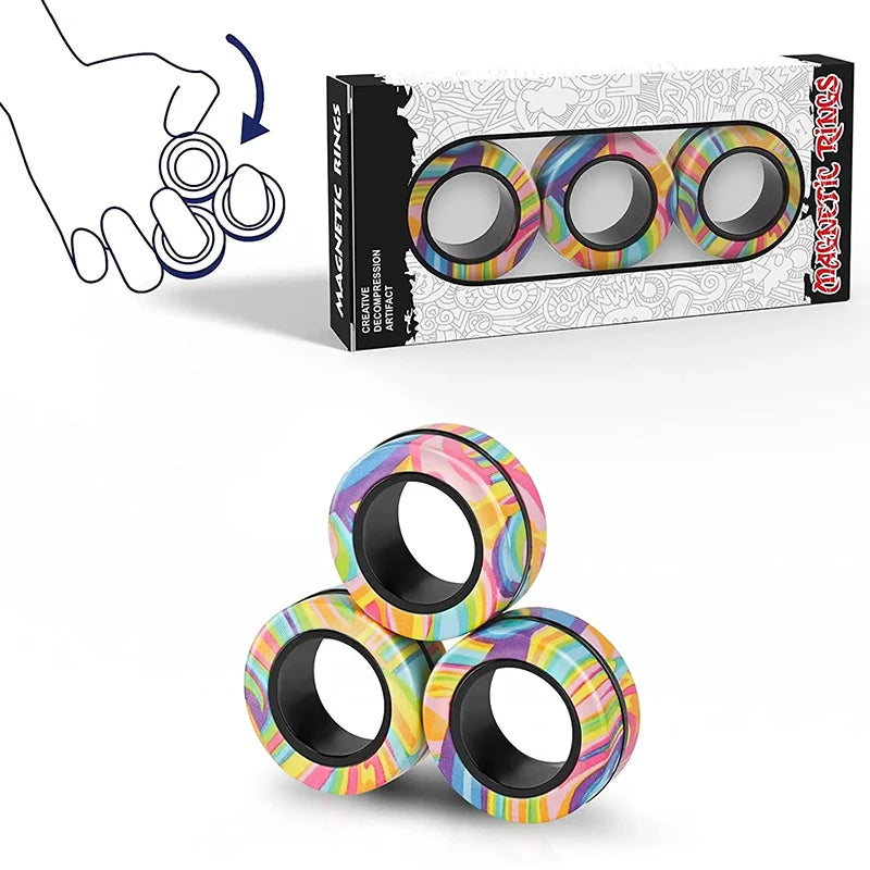 3-Piece Magnetic Spinner Rings Fidget Toy Set - Premium Fidget Magnets for Adults, Teens & Kids