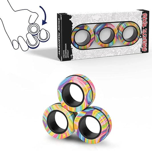 3-Piece Magnetic Spinner Rings Fidget Toy Set - Premium Fidget Magnets for Adults, Teens & Kids