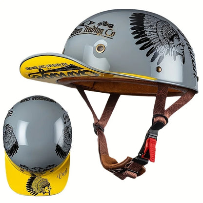DOT Certified Retro Half-Face Motorcycle Helmet - Baseball Cap Style Cycling Helmet for Men