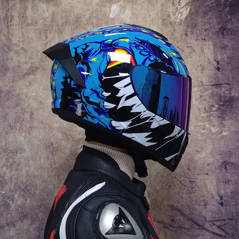 Full Face Racing Motorcycle Helmet - Winter Warm Double Visor Motorbike Sports Helmet LVS-701
