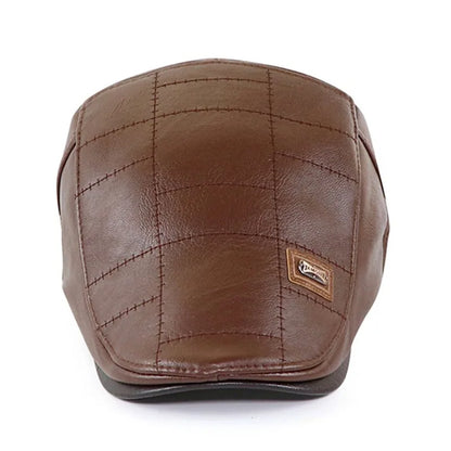 Premium Faux Leather Newsboy Cap - Adjustable Retro Flat Cap for Men