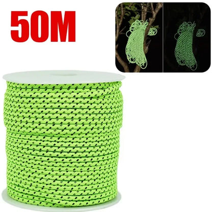 Reflective Paracord 50M - 2.5mm Parachute Cord for Camping, Survival, and Outdoor Use