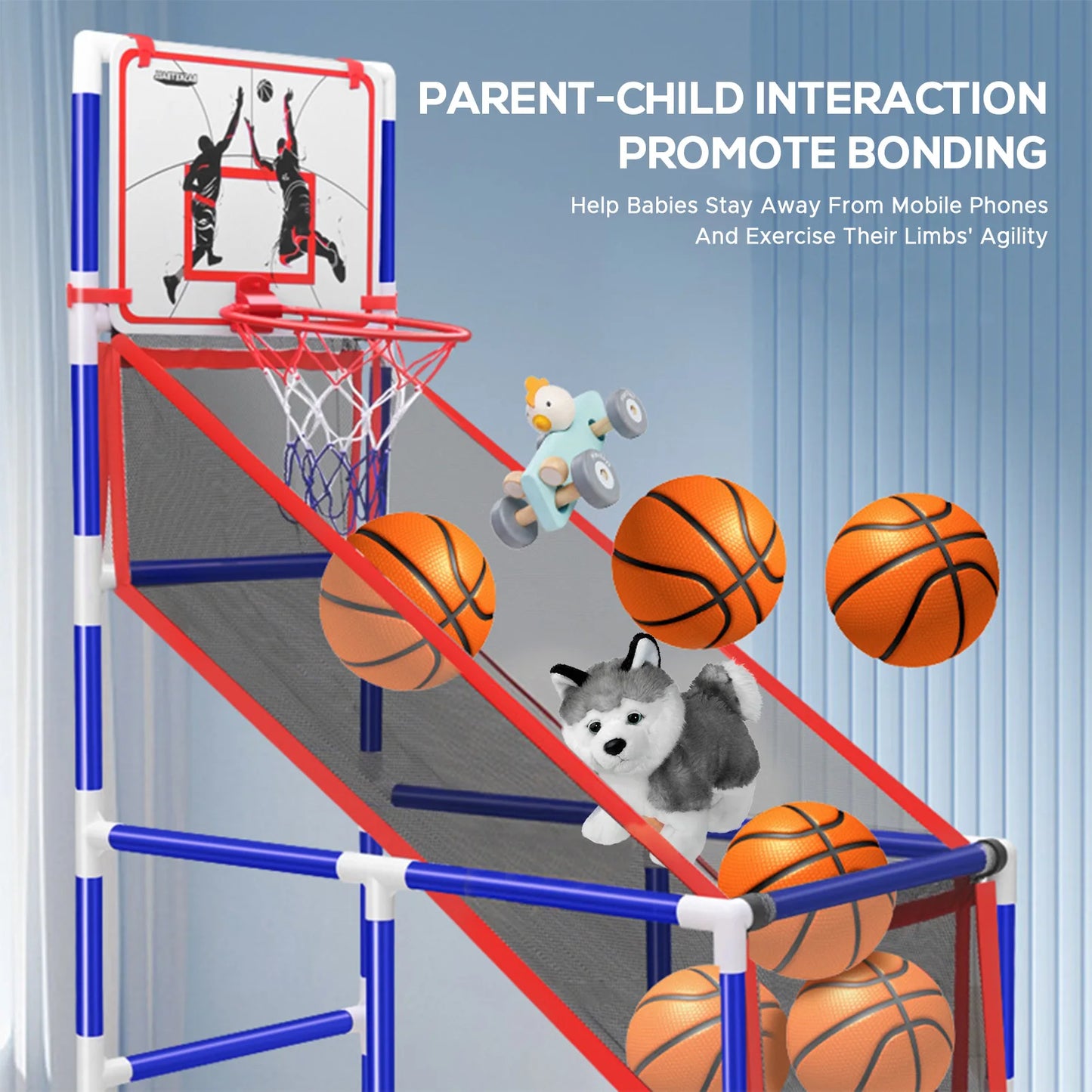 Adjustable Kids Basketball Hoop Set - Indoor/Outdoor Training System with 4 Balls (88cm-140cm Height Range)