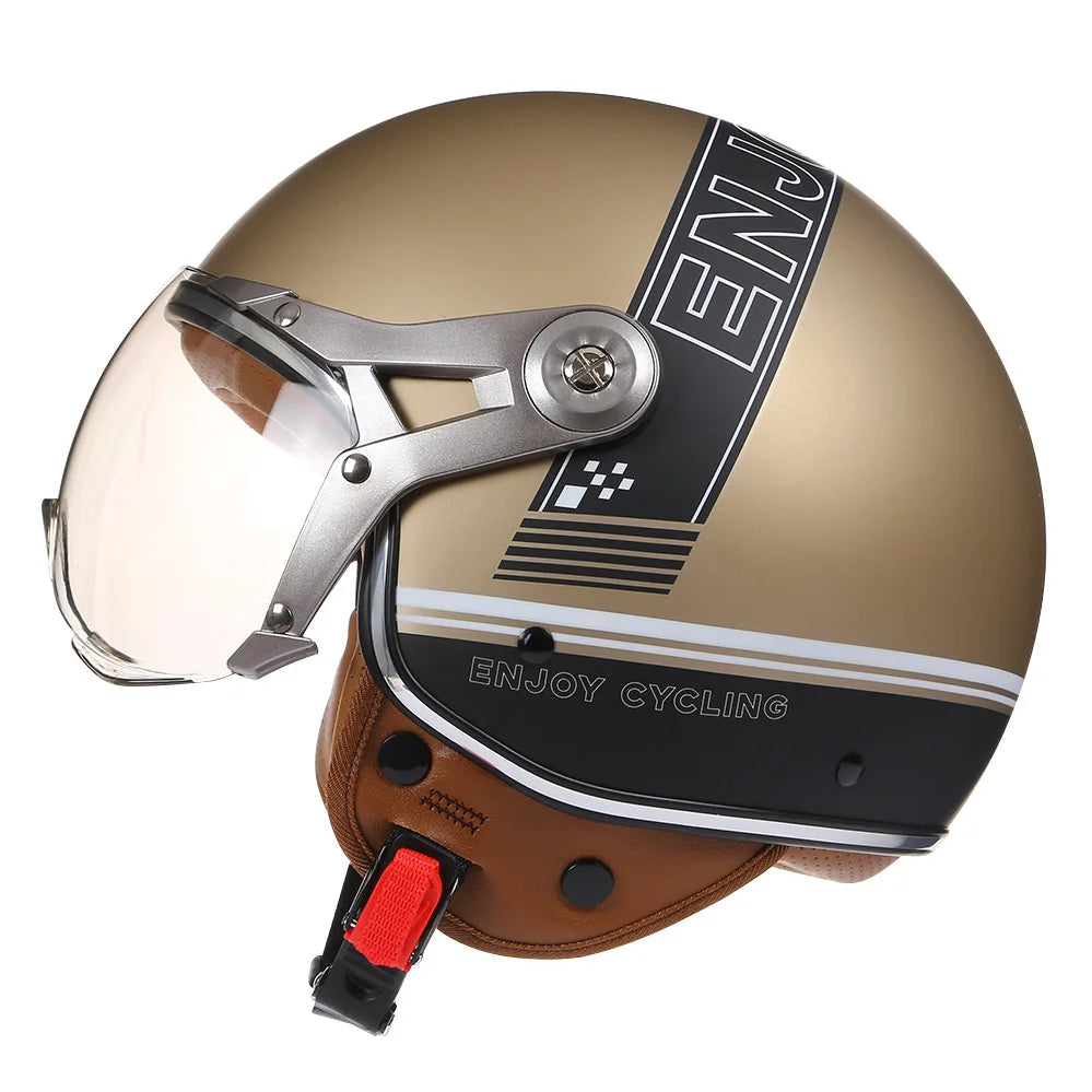 Retro 3/4 Open Face Motorcycle Helmet - Jet Style with Visor for Motorbike & Scooter Riding