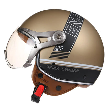 Retro 3/4 Open Face Motorcycle Helmet - Jet Style with Visor for Motorbike & Scooter Riding