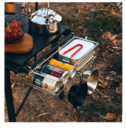 Folding Aluminum Table Extension Rack - IGT Compatible Hanging Mesh Storage Basket with Side Bracket for Outdoor Tables