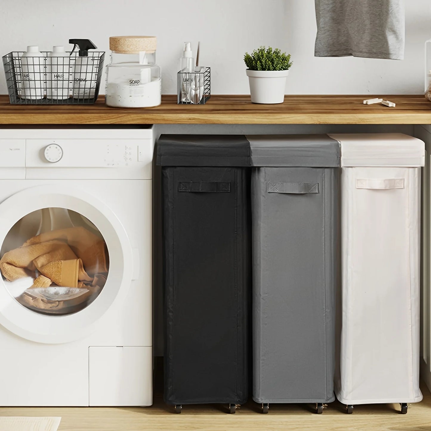 Wheeled Laundry Hamper with Lid - Closed Storage Basket for Bedroom, Bathroom & Laundry Room