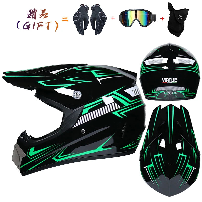 Kids Flip-Up Motorcycle Helmet - Off-Road Motocross ATV Dirt Bike Downhill MTB DH Racing + 3 Free Gifts