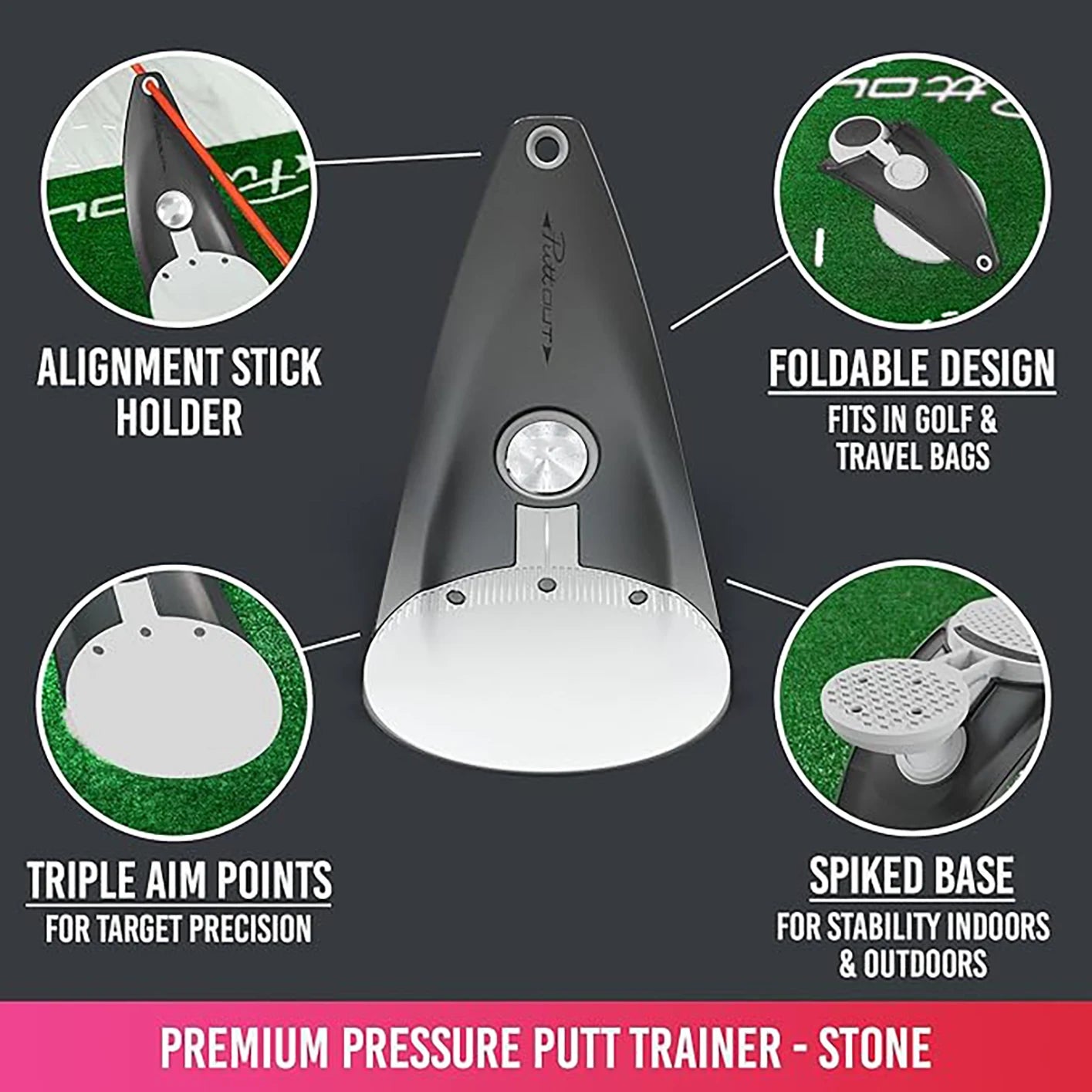 Foldable Golf Putter Alignment Tool - Triple Aim Points with Spiked Base for Indoor & Outdoor Practice