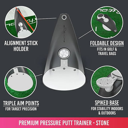 Foldable Golf Putter Alignment Tool - Triple Aim Points with Spiked Base for Indoor & Outdoor Practice