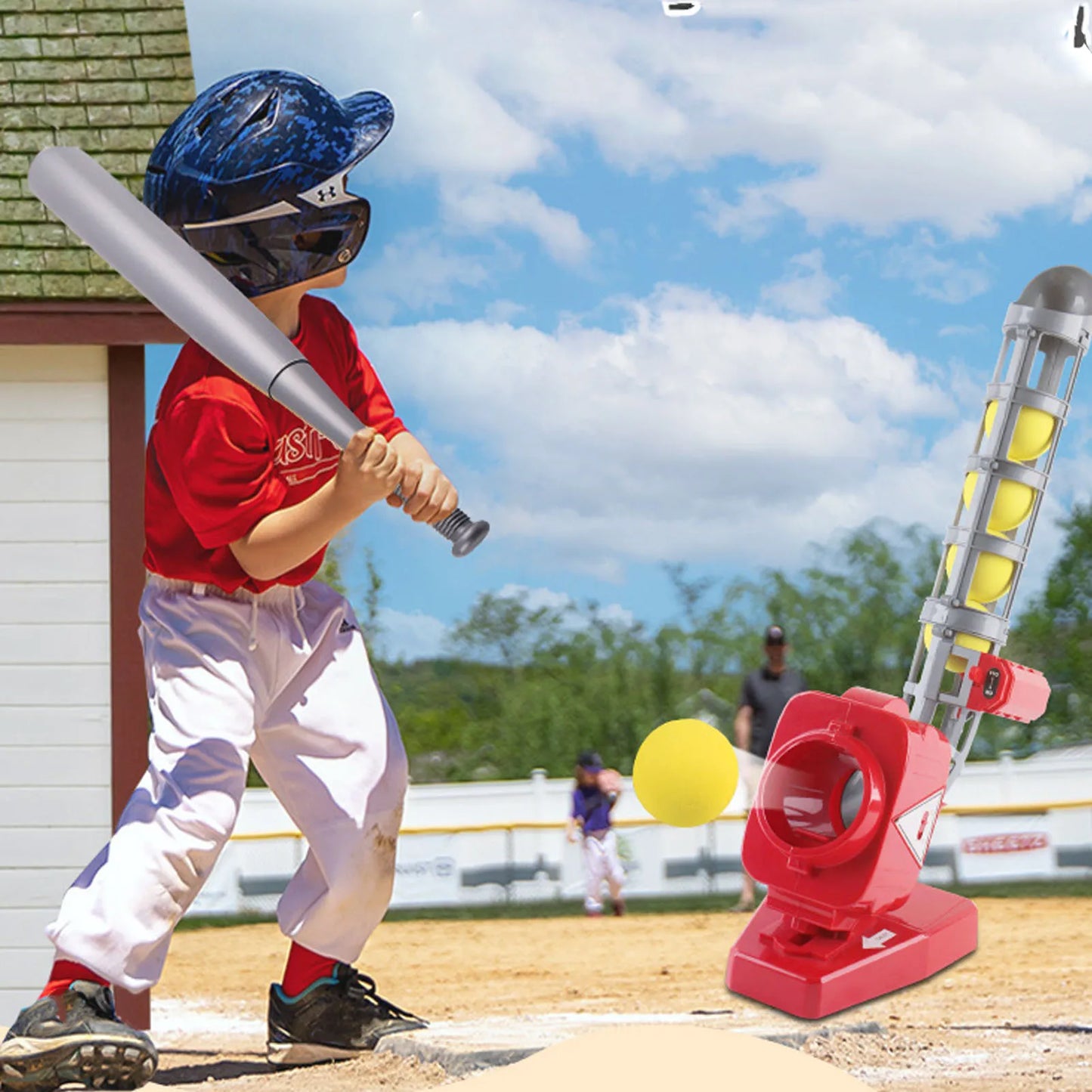 2-in-1 Baseball & Tennis Automatic Pitching Machine - Complete Training Set with Bat, Racket & 6 Balls