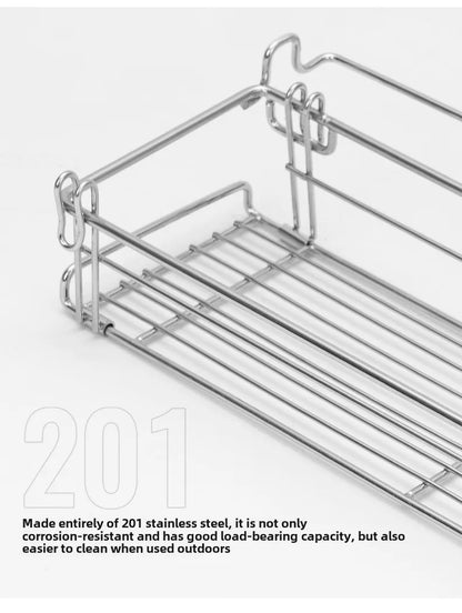 Folding Aluminum Table Extension Rack - IGT Compatible Hanging Mesh Storage Basket with Side Bracket for Outdoor Tables
