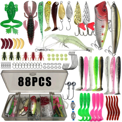 Professional Fishing Lure Kit - 86/88/136/149/366 Pieces Multi-Species Tackle Set for Trout, Pike & Bass with Layered Pro Gear Tackle Box