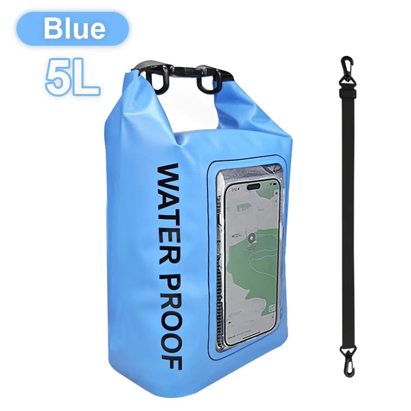 PVC Waterproof Dry Bag 2L - Touch Screen Phone Pouch for Swimming Rafting Surfing Boating - Shoulder Bag