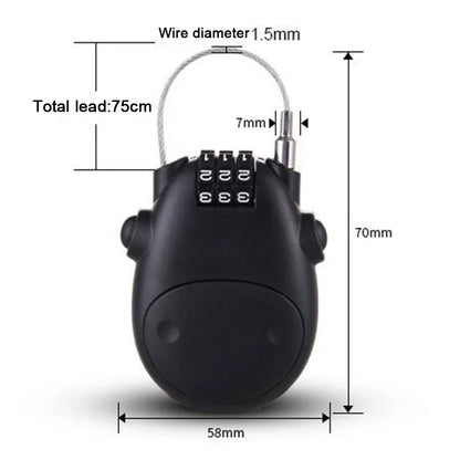 Motorcycle Helmet Lock - Steel Cable Code Lock with Telescopic Wire Rope for Suitcase, Car & Sled