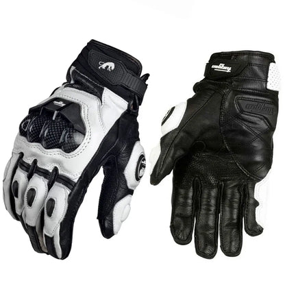Men's Leather Motorcycle Gloves - Windproof Motocross Riding Gloves with Protective Equipment