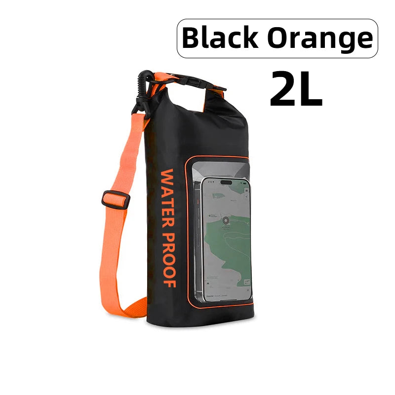 PVC Waterproof Dry Bag 2L - Touch Screen Phone Pouch for Swimming Rafting Surfing Boating - Shoulder Bag