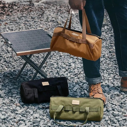 Camping Tent Peg Storage Bag - Canvas Organizer with Handle for Stakes, Ropes & Hammer