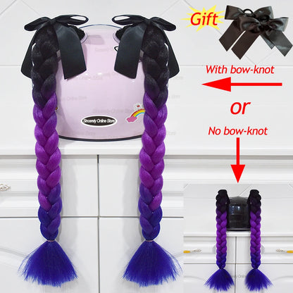 Motorcycle Helmet Braids - 2 Piece Set Women's Ponytail Wig with Suction Cup for Motorbike Helmets (164 Colors Available, Dual Pigtail Twist Style)