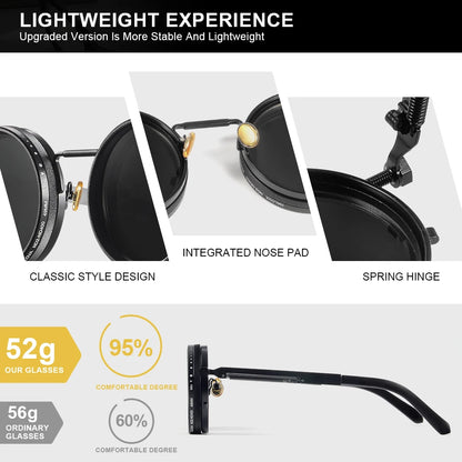 CRIXALIS Polarized Round Sunglasses - ND9 Adjustable Dimming, Retro Punk Style for Men & Women, UV400 Outdoor Fishing Eyewear