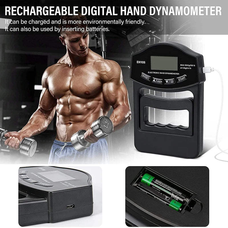 Digital Hand Dynamometer - 180kg/396lbs LCD Grip Strength Tester for Forearm Training and Weightlifting Performance