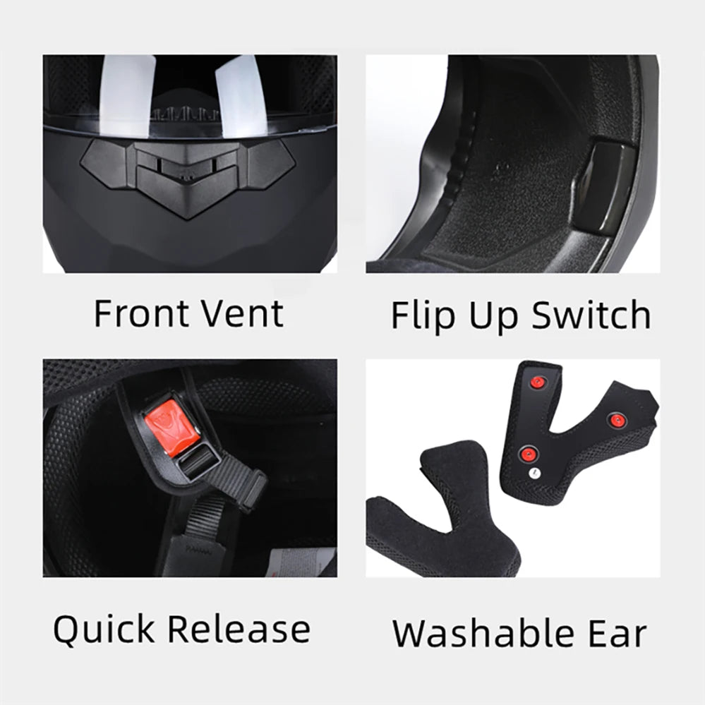 BLD Personalized Full Face Motorcycle Helmet - Dual Lens Modular Flip Up Design for Men & Women - Motocross Racing Casco Moto