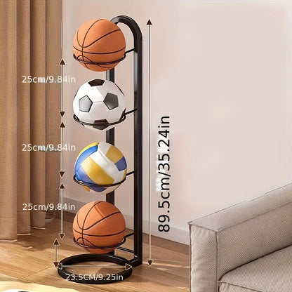 Carbon Steel Basketball Storage Rack - Multi-Layer Ball Organizer Stand for Basketball, Football, Volleyball (Home & School)