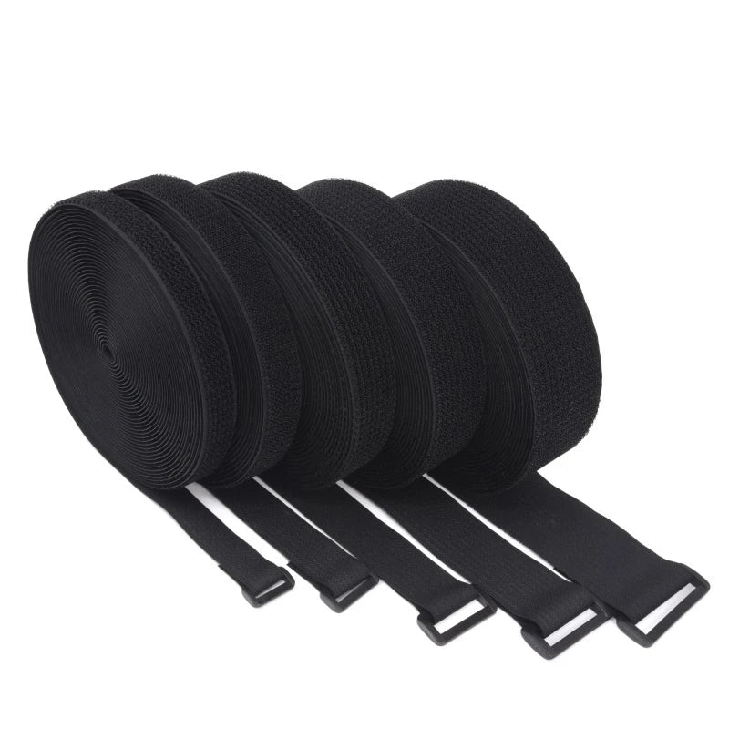 2M Cut-to-Length Reusable Nylon Cable Organizer Strap - Self-Adhesive Hook and Loop Fastening Tape with Buckle for Storage and Securing