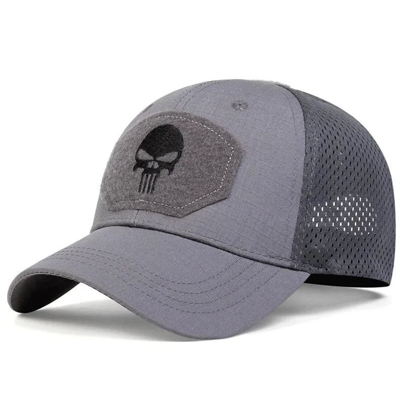 Adjustable Baseball Cap with Skull Embroidery Patch - 2025 Breathable Outdoor Sunscreen Hat for Spring & Autumn