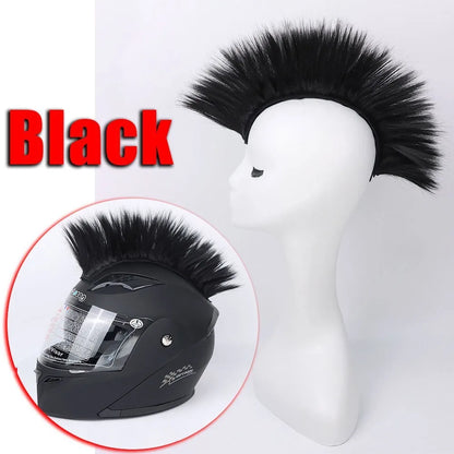 Universal Synthetic Mohawk Hair Sticker - Reusable Motorcycle & Bicycle Helmet Accessory for Outdoor Racing