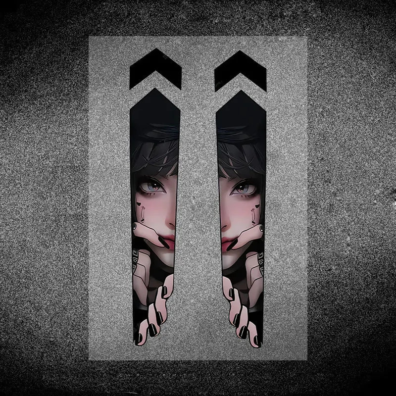 Anime Girl Peeking Decals - Waterproof Vinyl Stickers for Motorcycle Front Fork Suspension (1 Pair) - JDM Motorbike Decoration