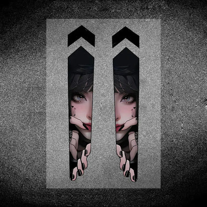 Anime Girl Peeking Decals - Waterproof Vinyl Stickers for Motorcycle Front Fork Suspension (1 Pair) - JDM Motorbike Decoration