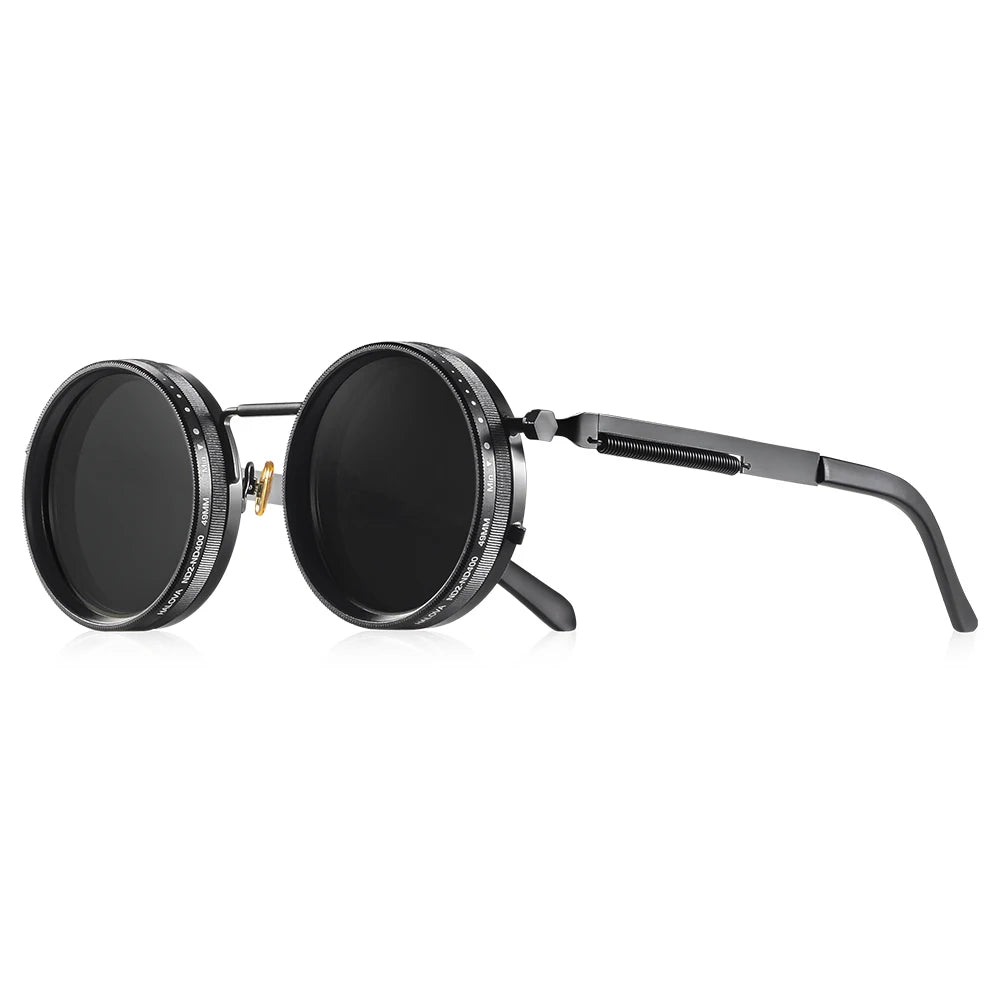 CRIXALIS Polarized Round Sunglasses - ND9 Adjustable Dimming, Retro Punk Style for Men & Women, UV400 Outdoor Fishing Eyewear