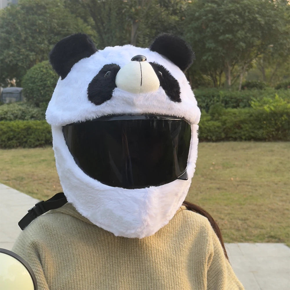 Cartoon Plush Animal Motorcycle Helmet Cover - Fabric Protection Accessory