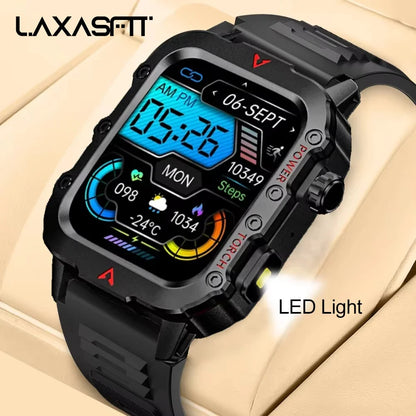 Men's Smart Watch with LED Flashlight - Outdoor Sports Health Monitoring Wristwatch