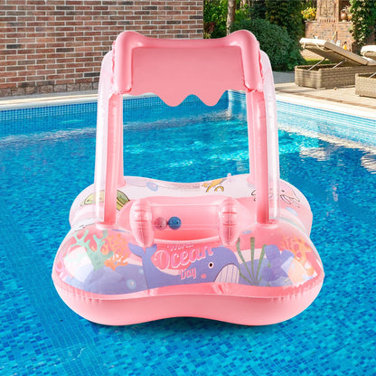 Kids Pool Float with Protective Canopy - Safe Swimming Ring for Babies, Toddlers & Infants - Beach Party Toy (1 Piece)