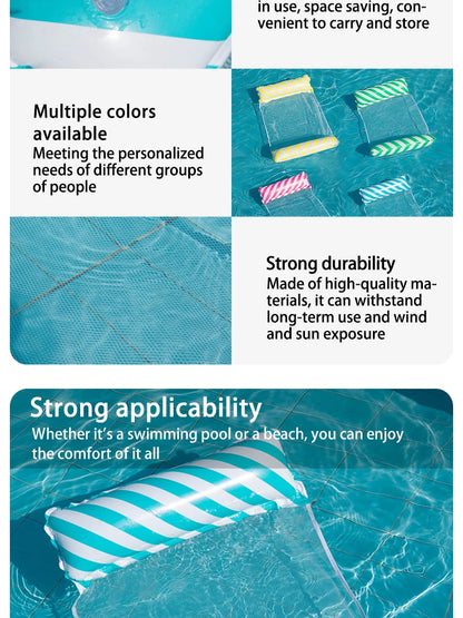 Striped Inflatable Pool Float Chair - Foldable Beach Lounge with Mesh Backrest for Swimming and Leisure