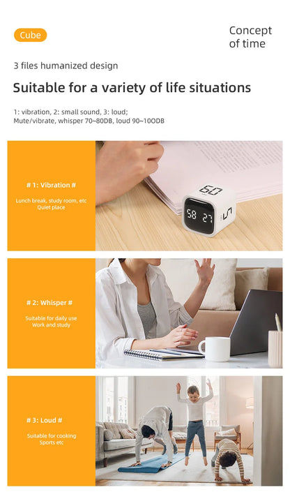 Digital Flip Timer with Vibration and Sound Alerts - 5-60 Minute Countdown