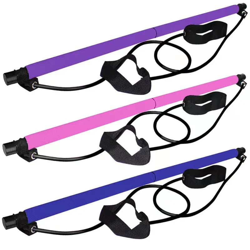 Adjustable Pilates Bar - Portable Home Fitness Rod with Resistance Bands for Yoga, Stretching & Toning Workouts