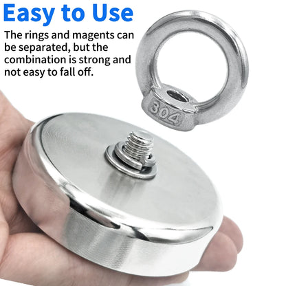 Neodymium Fishing Magnet - N52 Heavy Duty Rare Earth Magnet with Eyebolt (D16-D42mm, 5-61kg Pull Force)