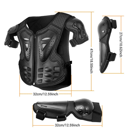 Kids Full Body Motorcycle Armor Set - Protective Vest Jacket with Kneepads for Motocross Riding