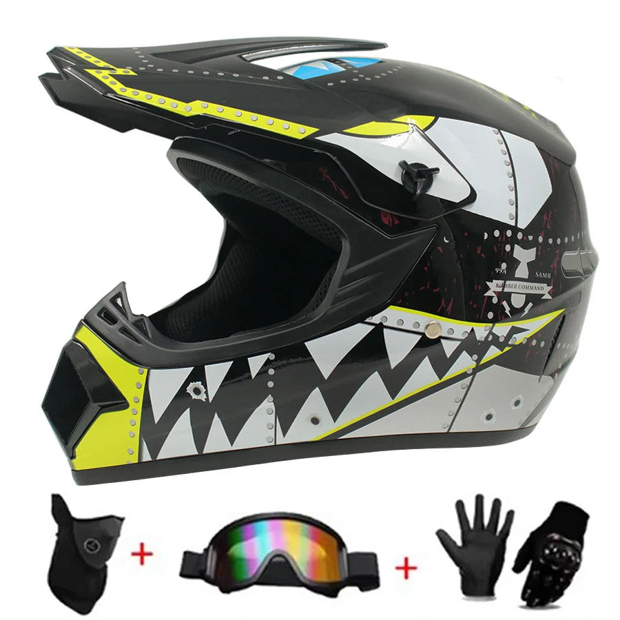 Kids Motocross Helmet Kit - DOT/ECE Certified Full-Face Helmet with Goggles & Gloves (Youth Off-Road Protection Set)