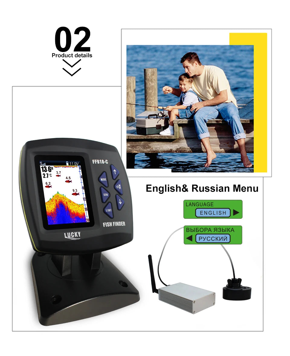 Wireless Fish Finder - 980ft Range 45° Sonar for Fishing Boats