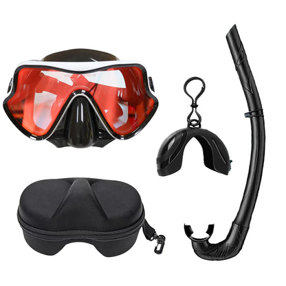 Professional Snorkeling Mask Set Tempered Glass Diving Goggles Foldable Dry Snorkel Tube Travel Case Anti-Fog Silicone